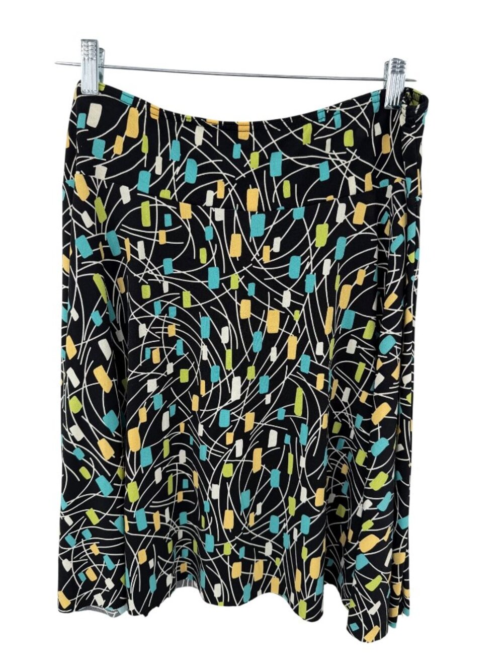 BRIGGS NEW YORK MULTICOLOR, TURQUOISE BLUE YELLOW ABSTRACT STRETCH A-LINE SKIRT